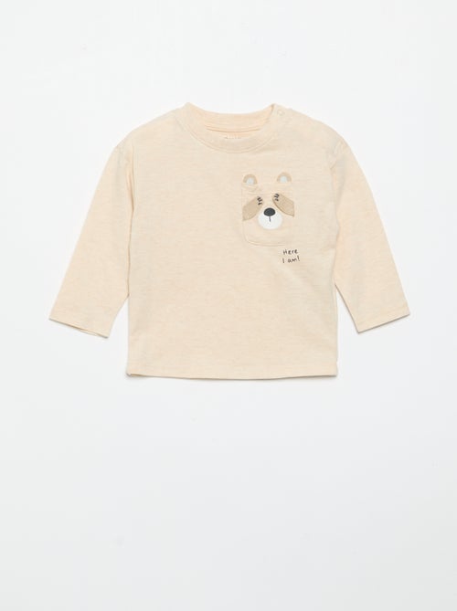 Camiseta de manga larga con bolsillo animado - Kiabi