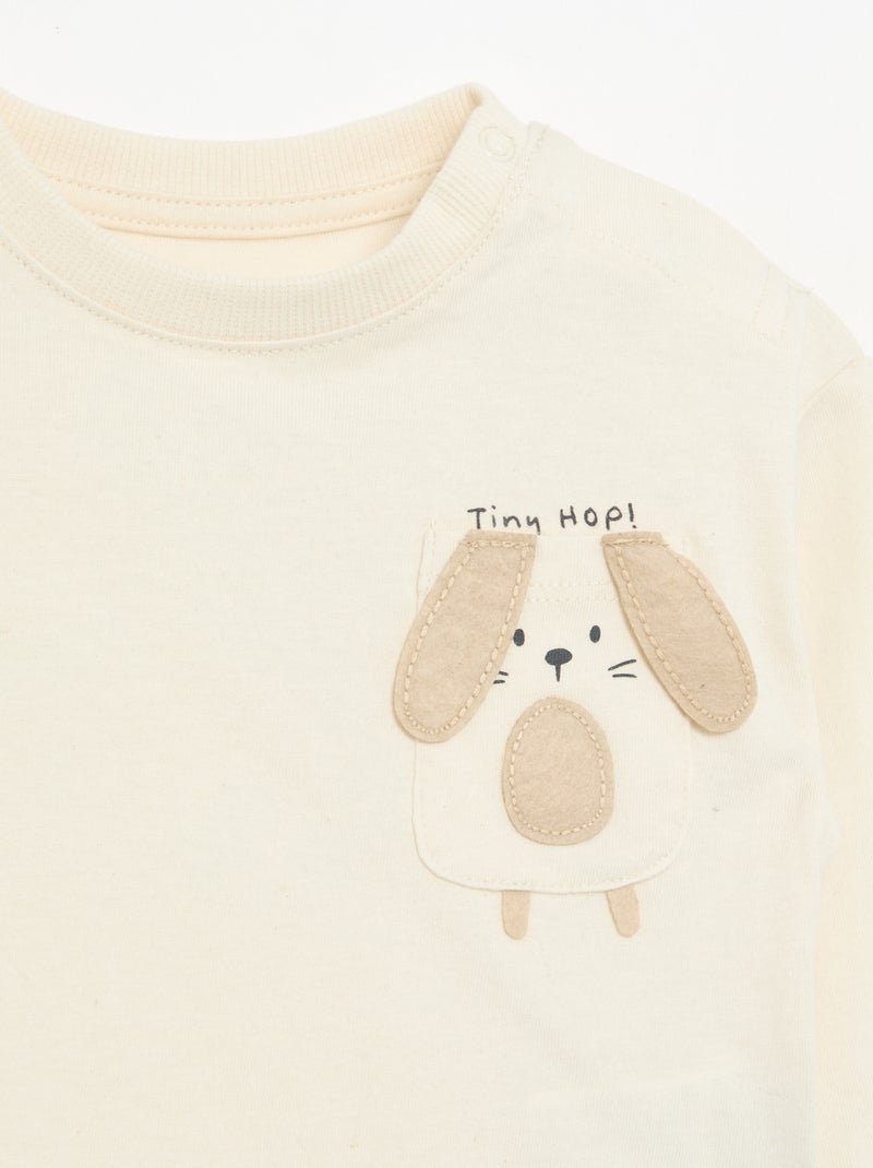 Camiseta de manga larga con bolsillo animado Blanco - Kiabi