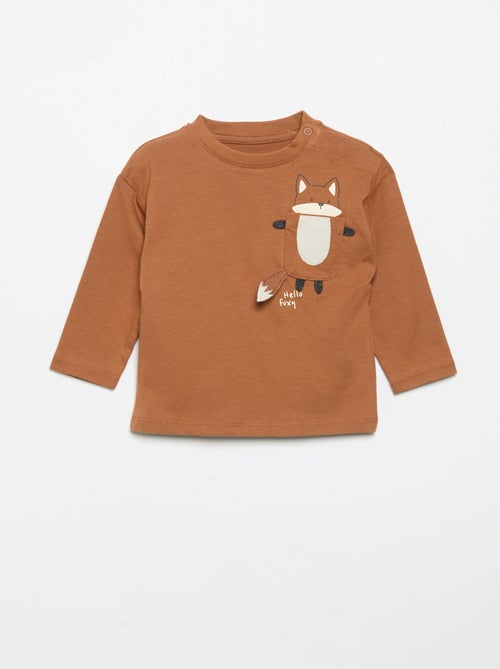 Camiseta de manga larga con bolsillo animado - Kiabi