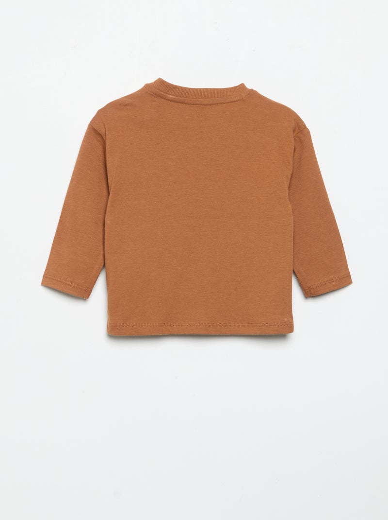 Camiseta de manga larga con bolsillo animado Marron - Kiabi