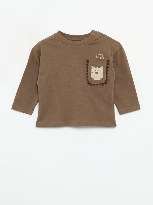 Camiseta de manga larga con bolsillo animado - Kiabi
