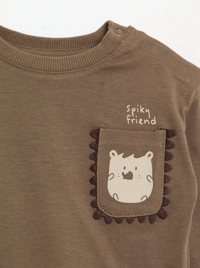 Camiseta de manga larga con bolsillo animado Marron - Kiabi