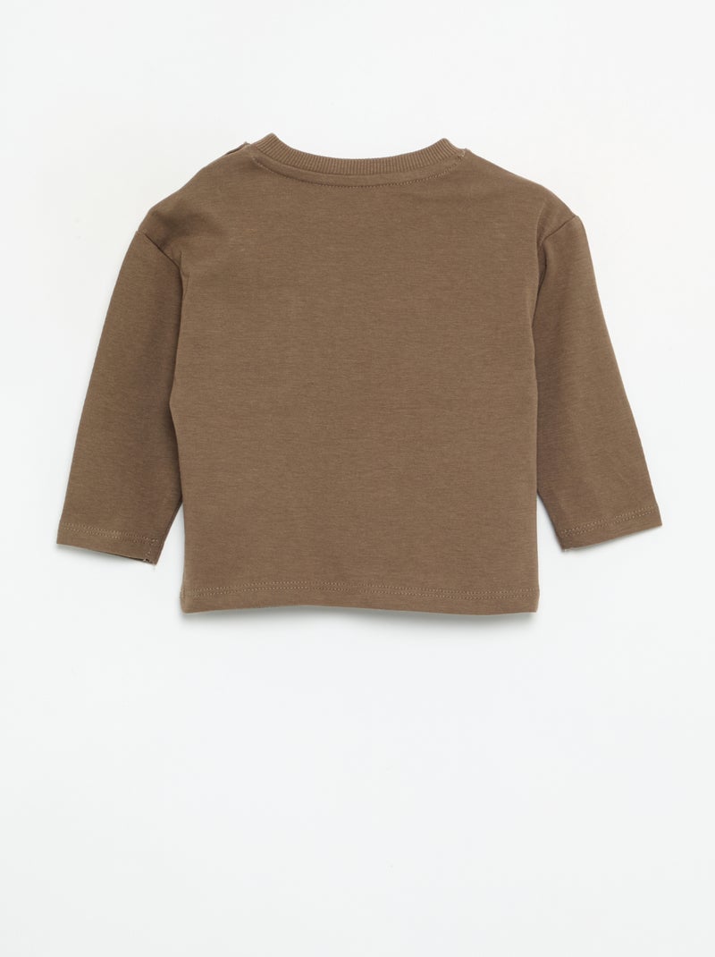 Camiseta de manga larga con bolsillo animado Marron - Kiabi
