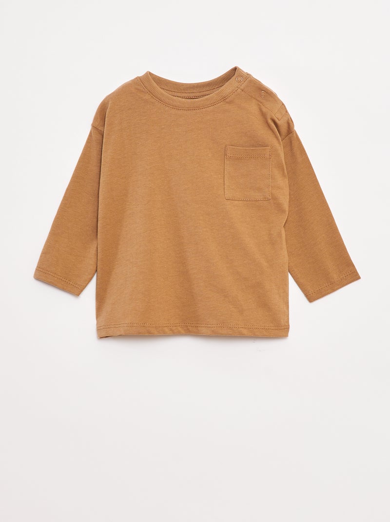 Camiseta de manga larga con bolsillo en el pecho Beige - Kiabi