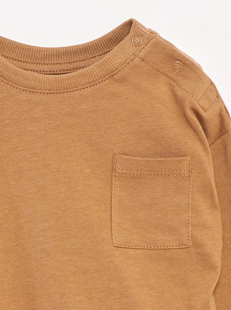 Camiseta de manga larga con bolsillo en el pecho Beige - Kiabi