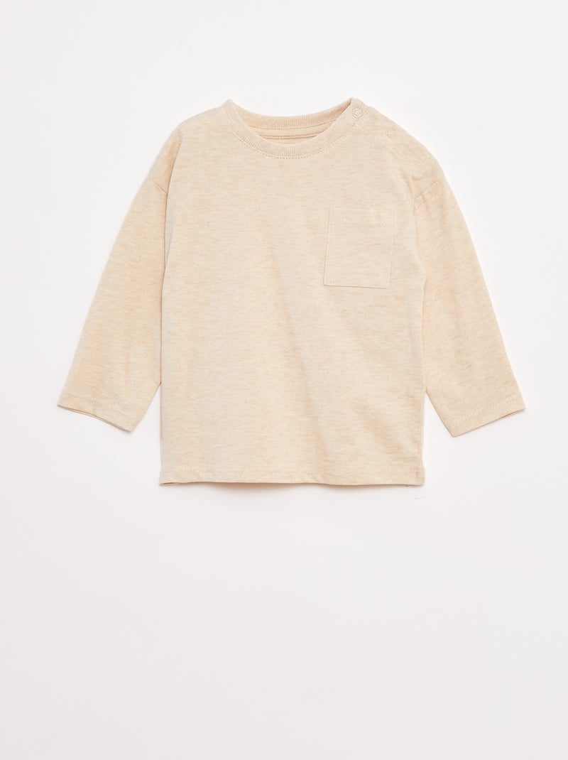 Camiseta de manga larga con bolsillo en el pecho Beige - Kiabi
