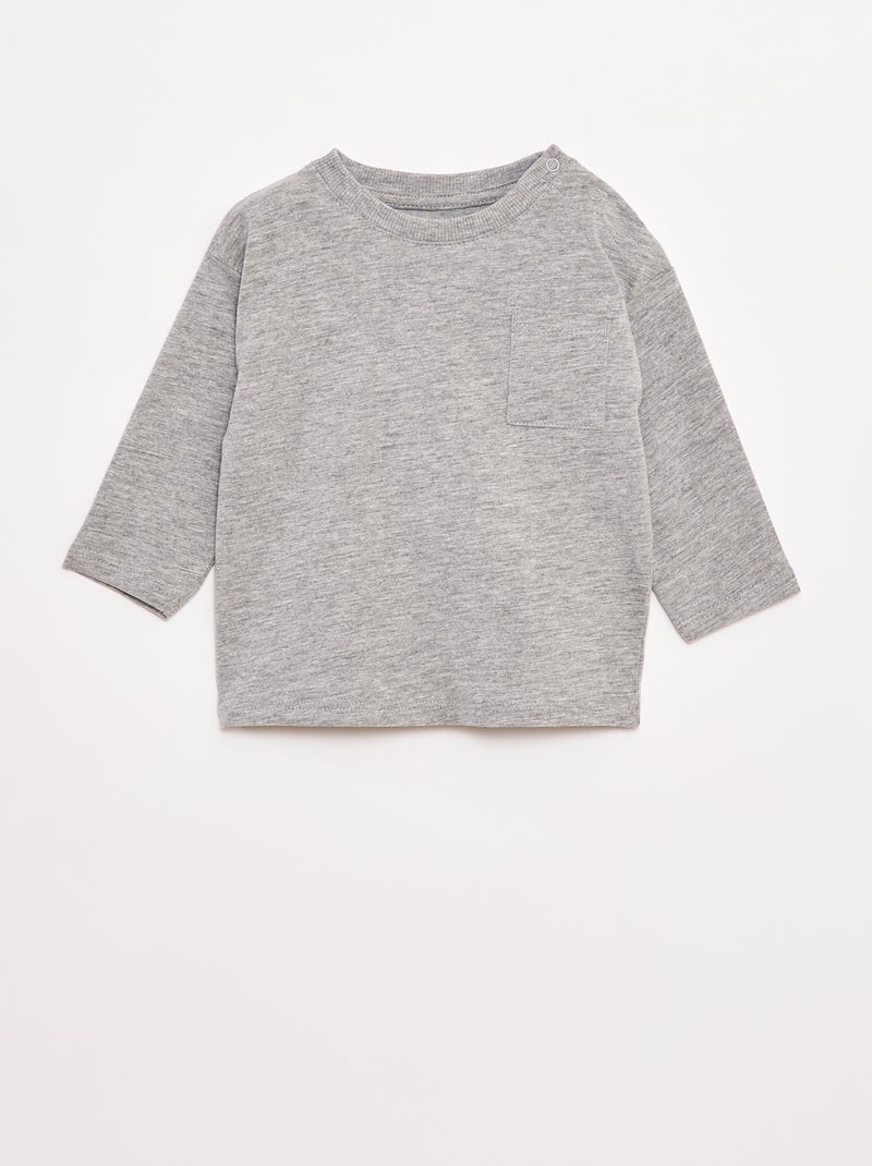 Camiseta de manga larga con bolsillo en el pecho Gris - Kiabi