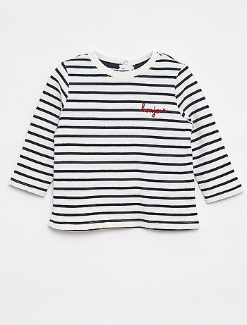 Camiseta de manga larga con 'bonjour' bordado en el pecho