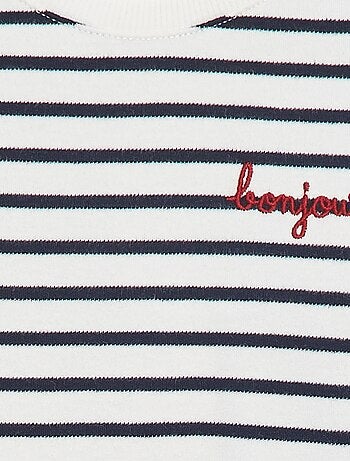 Camiseta de manga larga con 'bonjour' bordado en el pecho
