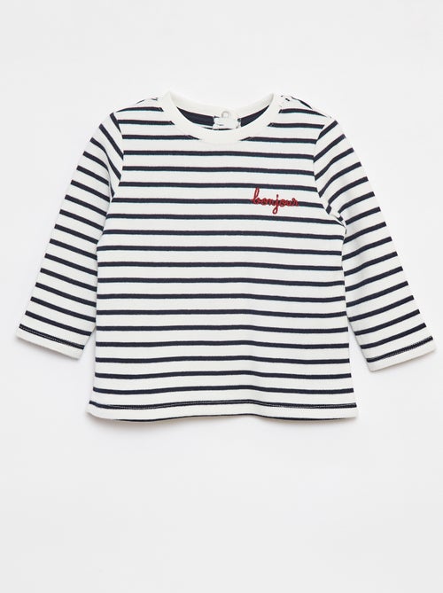 Camiseta de manga larga con 'bonjour' bordado en el pecho - Kiabi