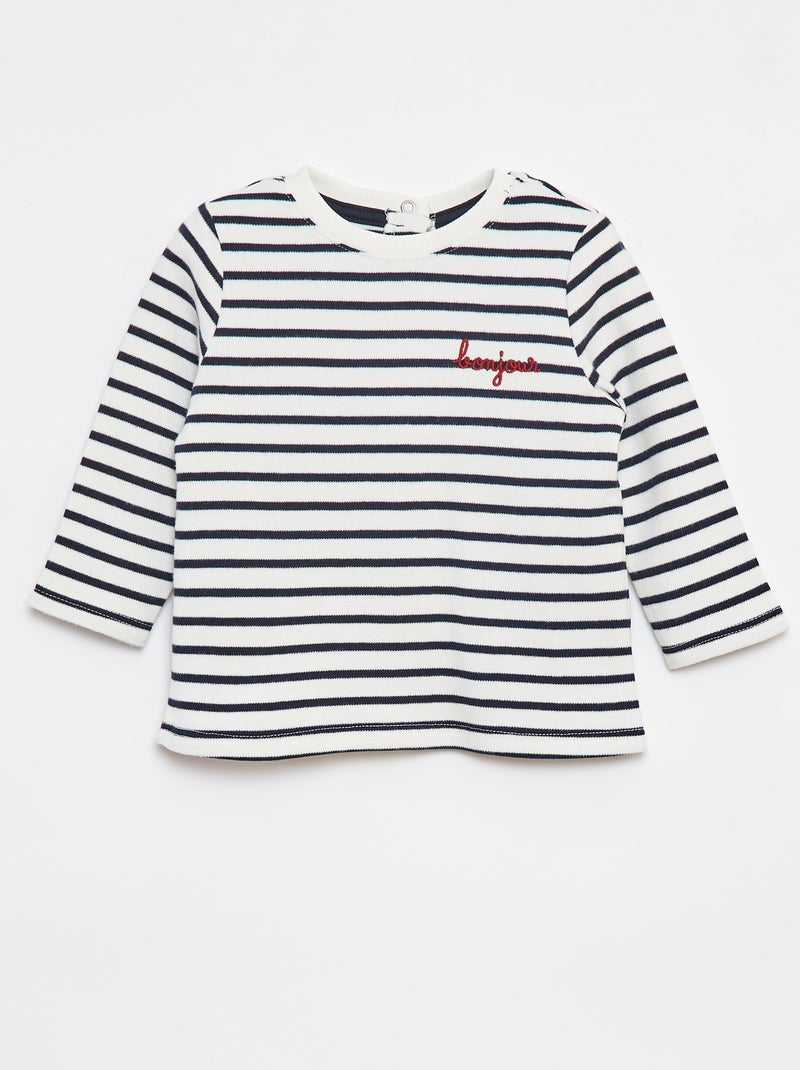 Camiseta de manga larga con 'bonjour' bordado en el pecho Blanco - Kiabi