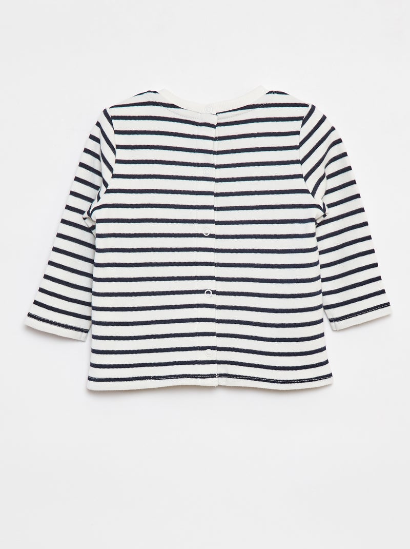 Camiseta de manga larga con "bonjour" bordado en el pecho Blanco - Kiabi