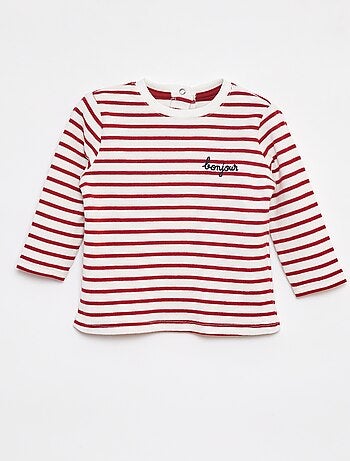 Camiseta de manga larga con 'bonjour' bordado en el pecho