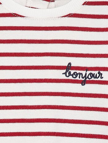 Camiseta de manga larga con 'bonjour' bordado en el pecho