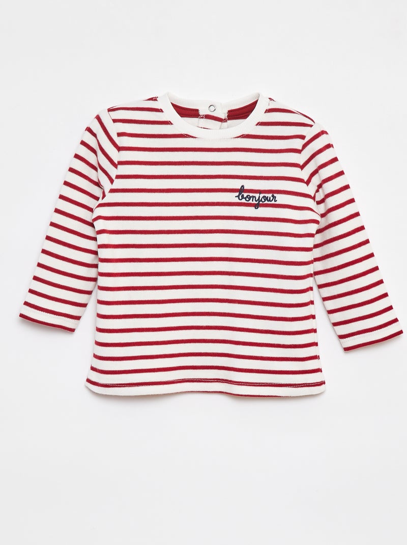 Camiseta de manga larga con 'bonjour' bordado en el pecho Blanco - Kiabi