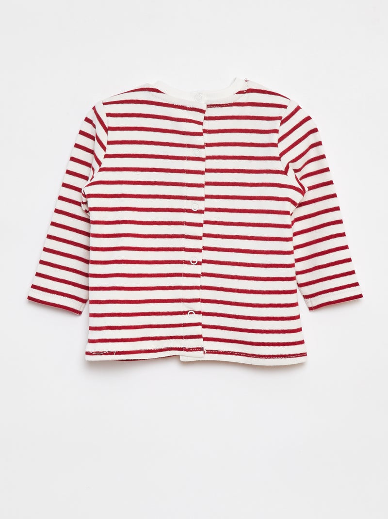 Camiseta de manga larga con 'bonjour' bordado en el pecho Blanco - Kiabi