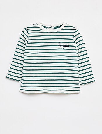 Camiseta de manga larga con 'bonjour' bordado en el pecho