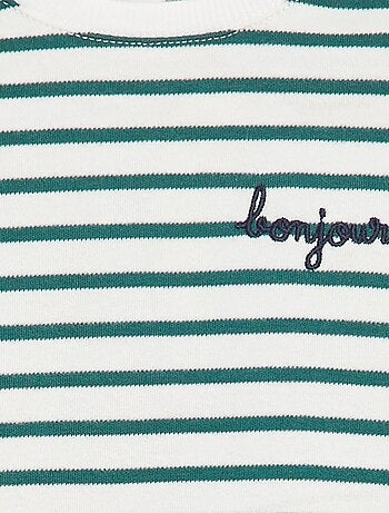 Camiseta de manga larga con 'bonjour' bordado en el pecho