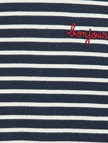 Camiseta de manga larga con 'bonjour' bordado en el pecho
