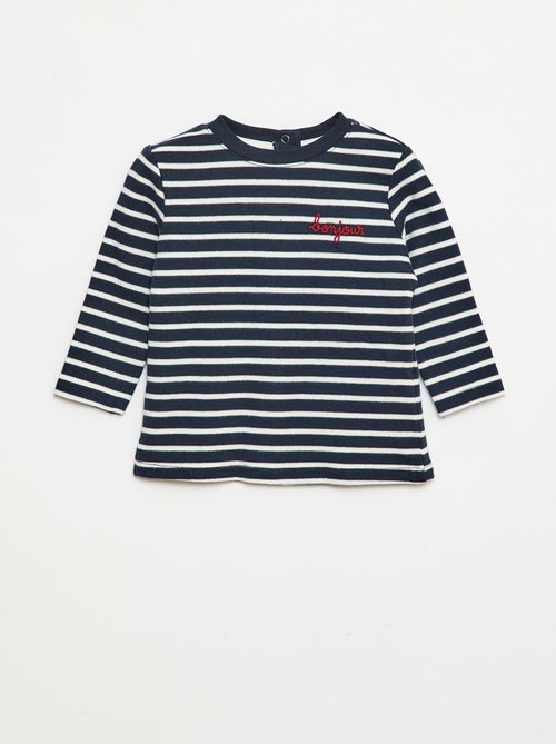 Camiseta de manga larga con 'bonjour' bordado en el pecho - Kiabi