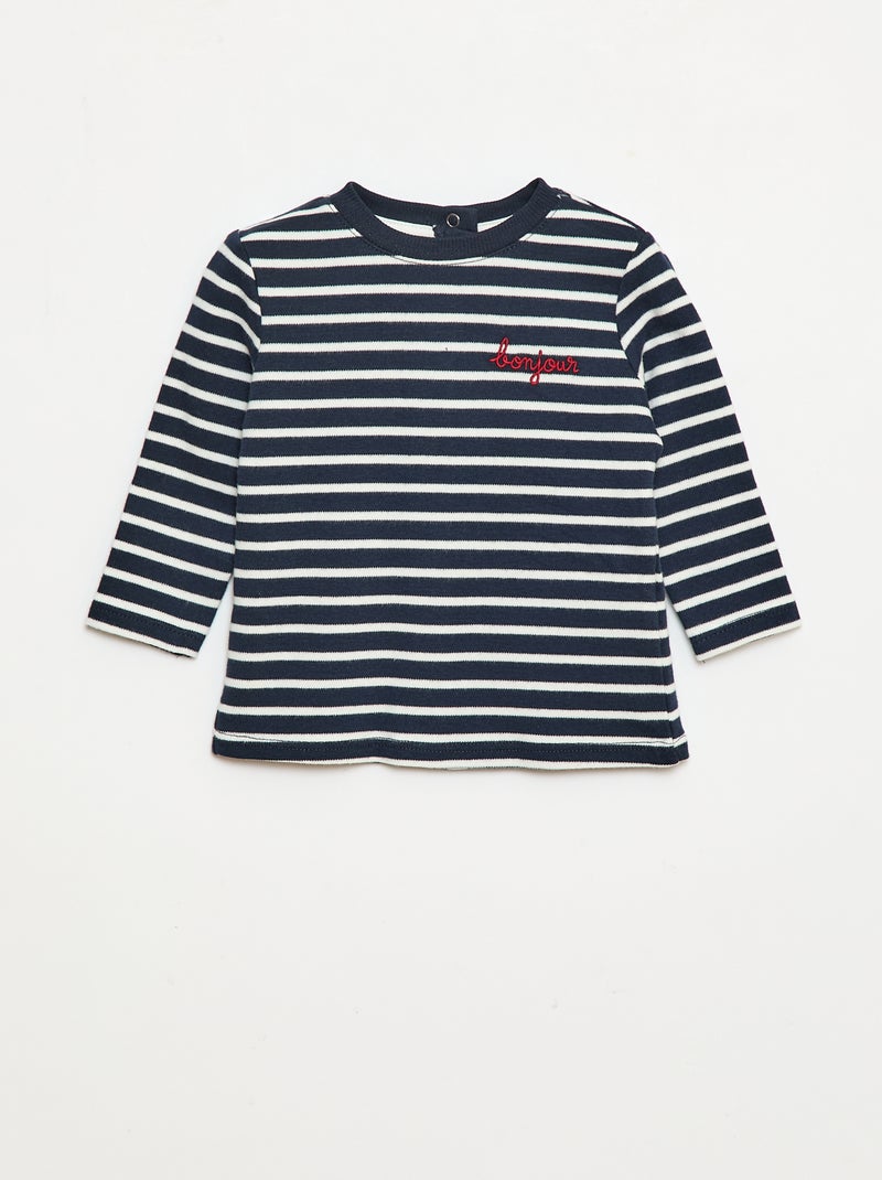 Camiseta de manga larga con 'bonjour' bordado en el pecho Blanco - Kiabi