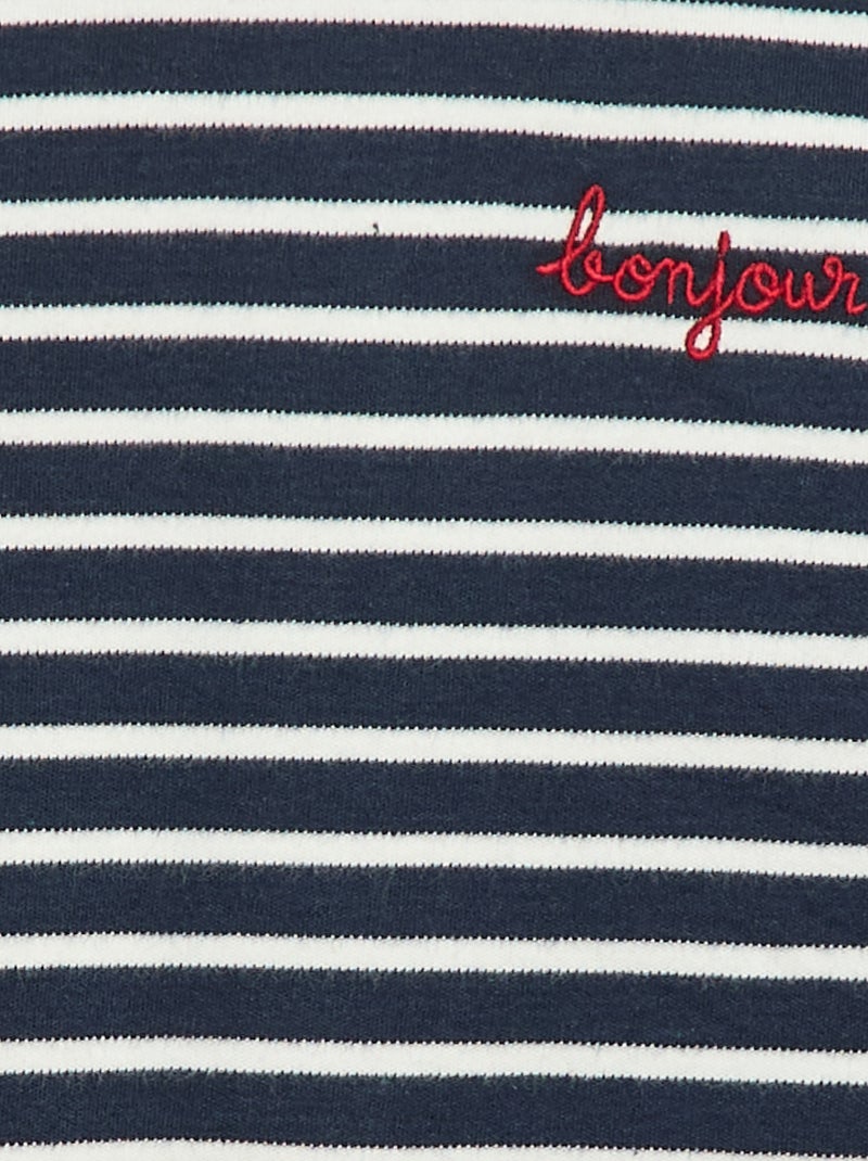 Camiseta de manga larga con 'bonjour' bordado en el pecho Blanco - Kiabi