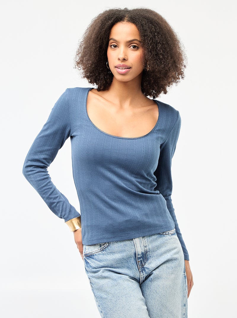 Camiseta de manga larga con calados Azul - Kiabi