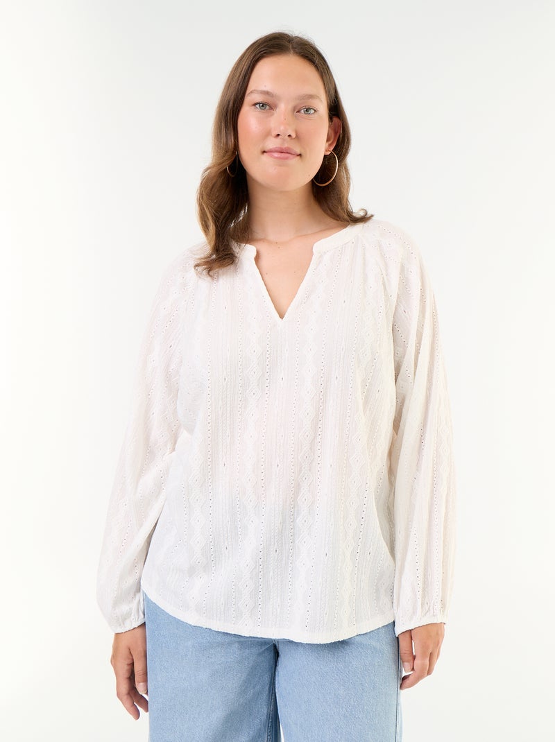 Camiseta de manga larga con calados Blanco - Kiabi