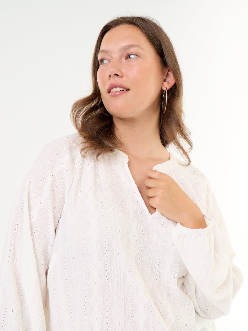 Camiseta de manga larga con calados Blanco - Kiabi
