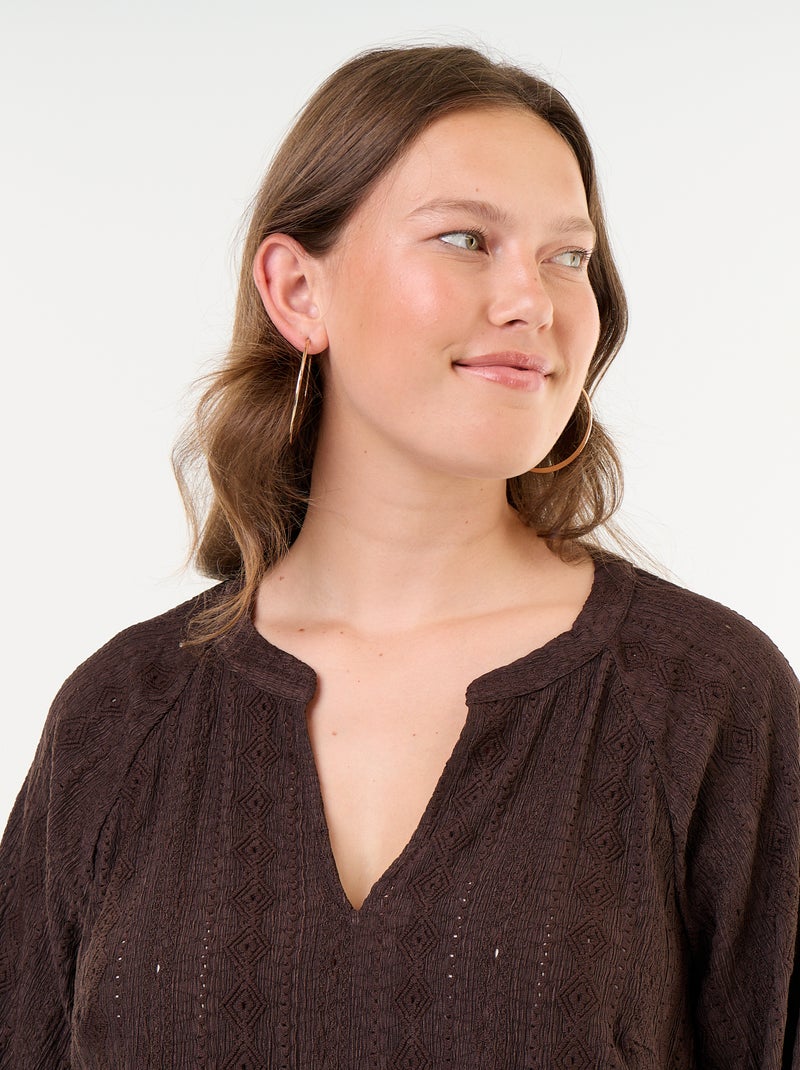 Camiseta de manga larga con calados Marron - Kiabi
