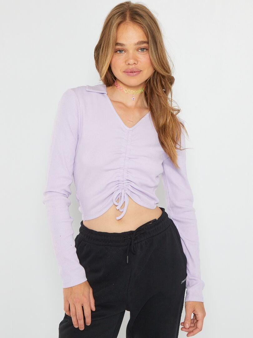 Camiseta de manga larga con cordón ajustable malva lilas - Kiabi
