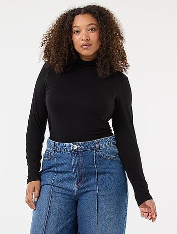 Camiseta de manga larga con cuello alto lisa
