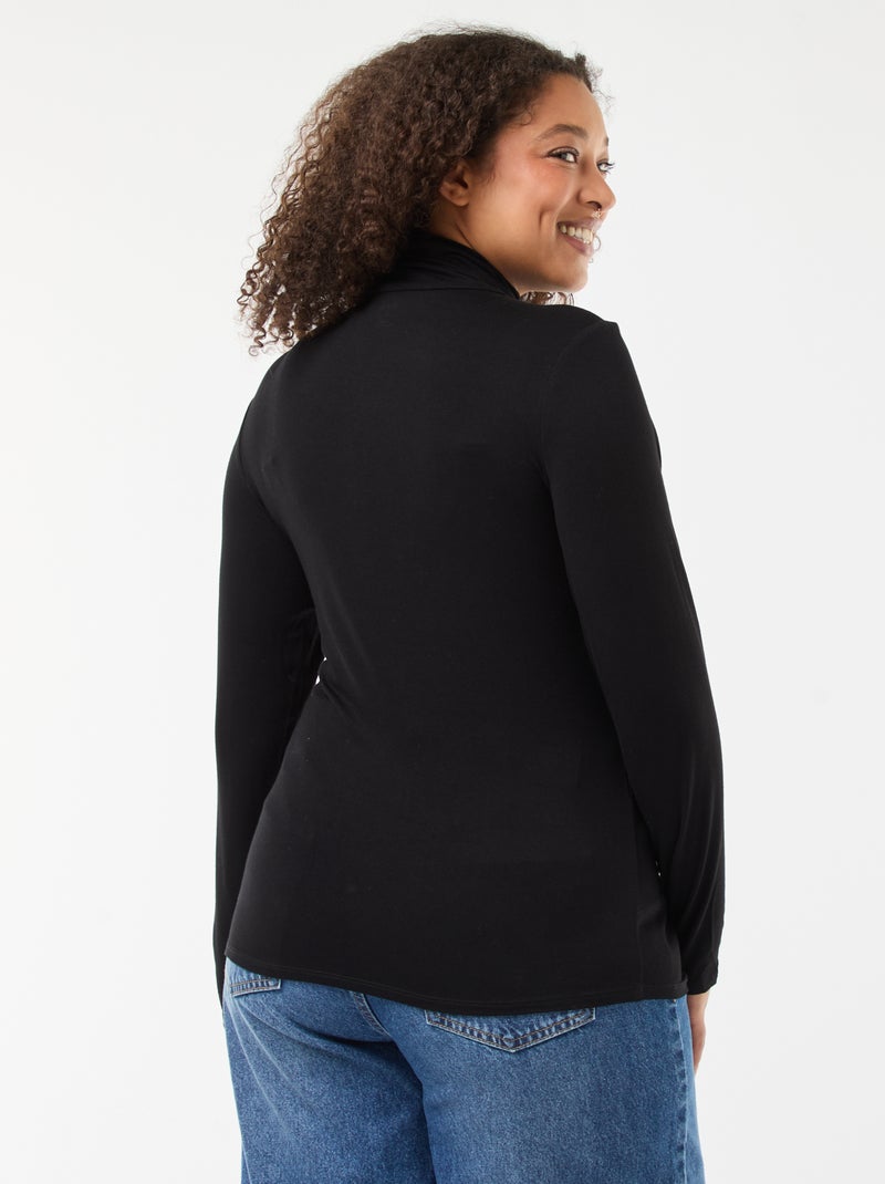 Camiseta de manga larga con cuello alto lisa Negro - Kiabi