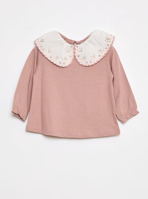 Camiseta de manga larga con cuello bebé - Kiabi