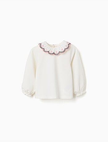 Camiseta de manga larga con cuello bordado