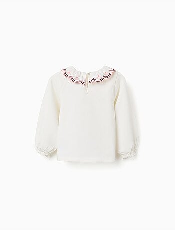 Camiseta de manga larga con cuello bordado