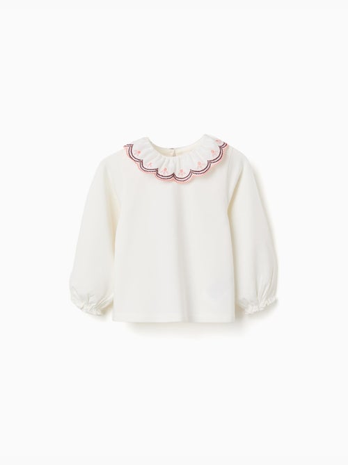 Camiseta de manga larga con cuello bordado - Kiabi