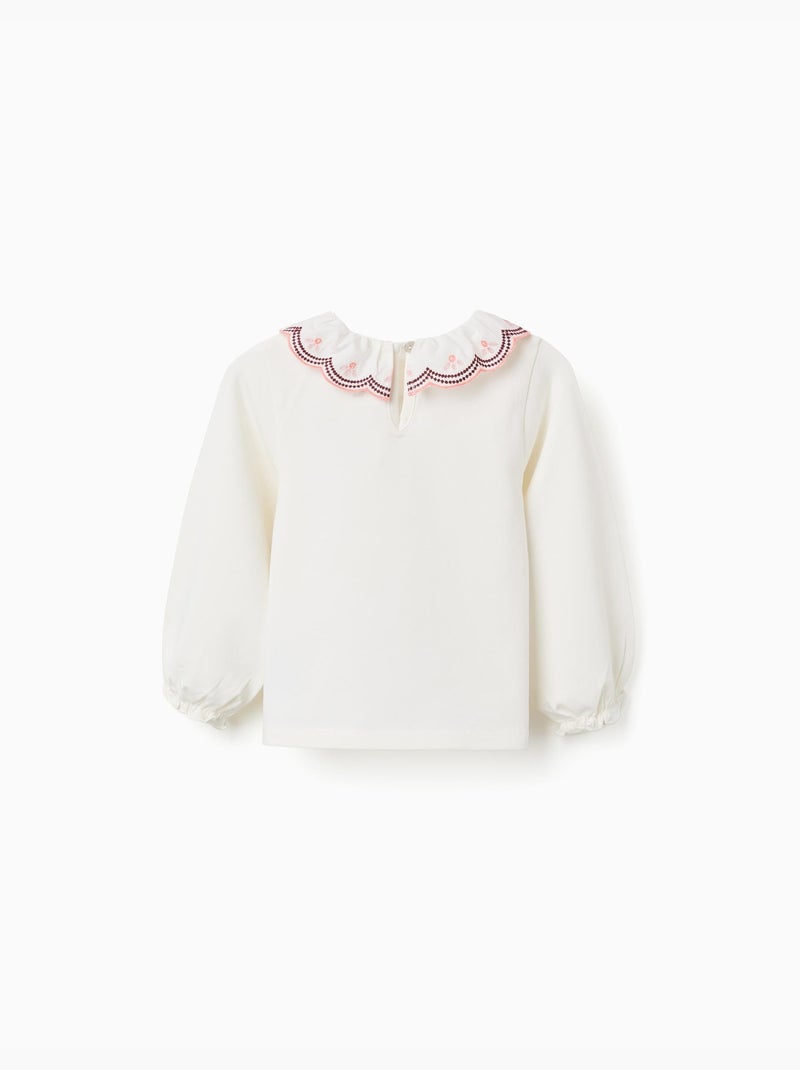 Camiseta de manga larga con cuello bordado Beige claro - Kiabi