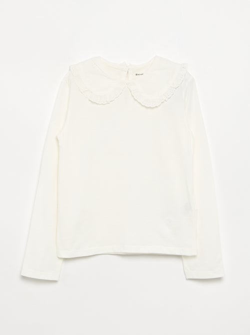 Camiseta de manga larga con cuello de bordado inglés - Kiabi