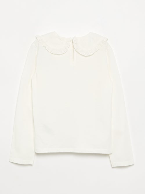 Camiseta de manga larga con cuello de bordado inglés - Kiabi