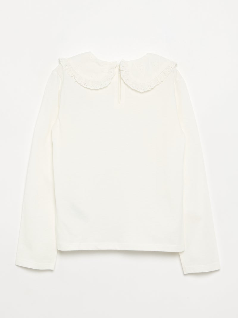 Camiseta de manga larga con cuello de bordado inglés Blanco - Kiabi