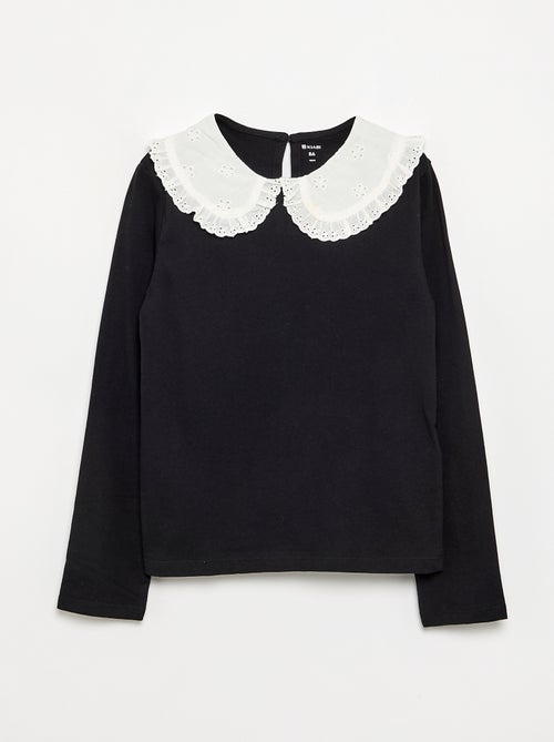 Camiseta de manga larga con cuello de bordado inglés - Kiabi Camiseta de manga larga con cuello de bordado inglés - Kiabi