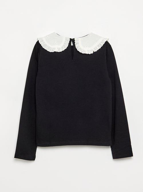 Camiseta de manga larga con cuello de bordado inglés - Kiabi Camiseta de manga larga con cuello de bordado inglés - Kiabi