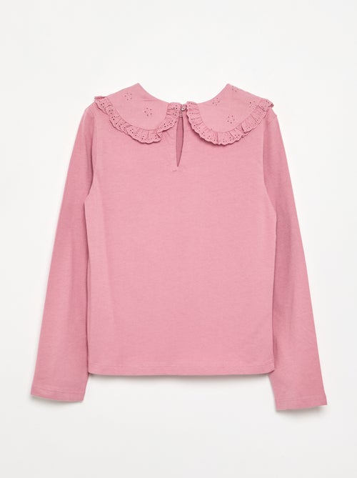 Camiseta de manga larga con cuello de bordado inglés - Kiabi