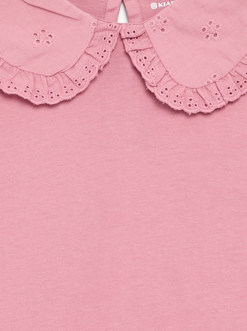 Camiseta de manga larga con cuello de bordado inglés - Kiabi