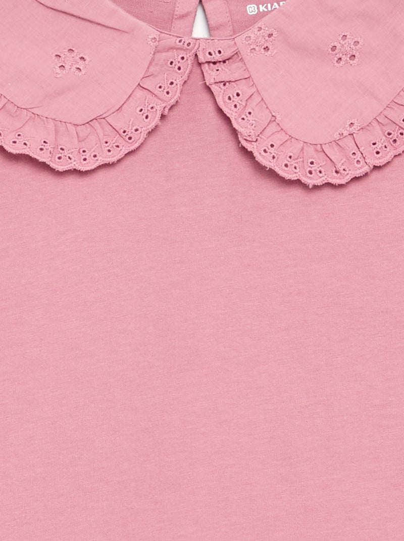 Camiseta de manga larga con cuello de bordado inglés Rosa - Kiabi