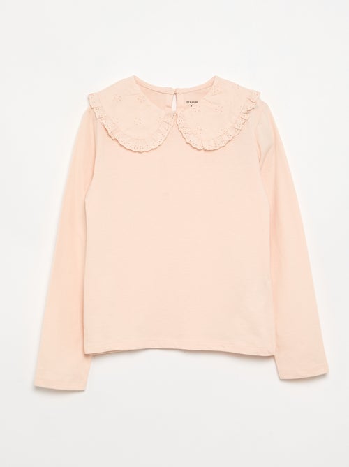 Camiseta de manga larga con cuello de bordado inglés - Kiabi
