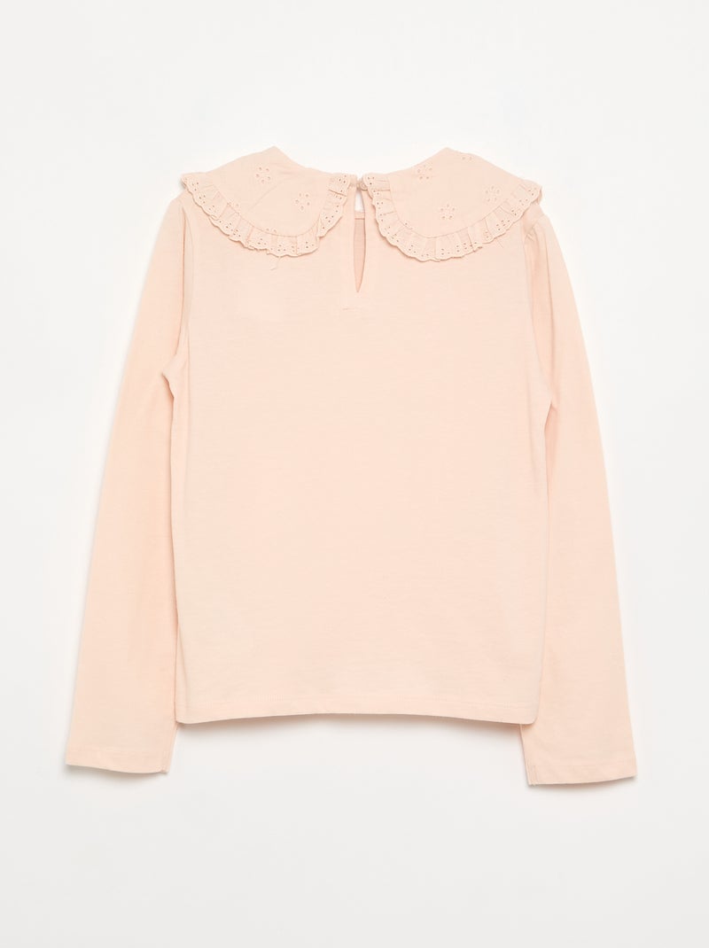Camiseta de manga larga con cuello de bordado inglés Rosa - Kiabi