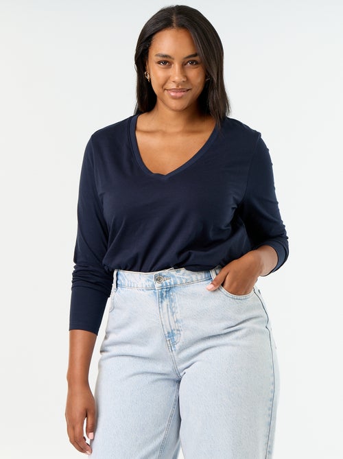 Camiseta de manga larga con cuello de pico - Kiabi Camiseta de manga larga con cuello de pico - Kiabi