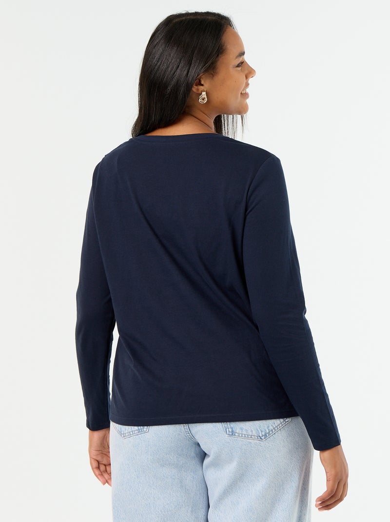 Camiseta de manga larga con cuello de pico Azul - Kiabi
